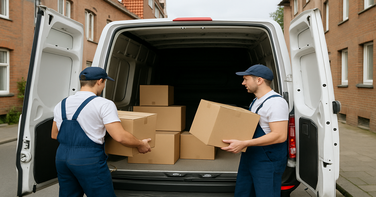 Günstige Beiladung Münster – Kartons werden in geteilten Transporter geladen
