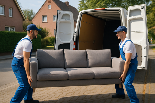 Möbeltransport per Beiladung Münster – Sofa wird in den Transporter geladen